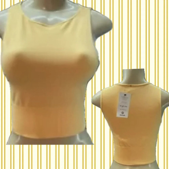 Avocado L/XL Marigold Yellow Seamless 4 Way Stretch Wicking Ribbed Hem Crop Tank - Picture 1 of 6